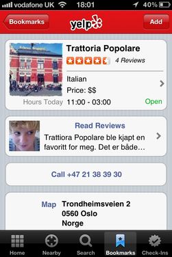 Yelp er tilgjengelig for både iPad, iPhone og Android-mobiler og nettbrett. 